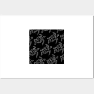 turtle aloha print pattern hawaii black and white Posters and Art